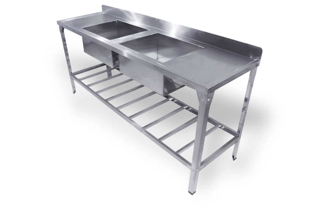 Mesa Pia 190 x 55 com 2 Cubas Linha Leve Total Inox 430 Innal