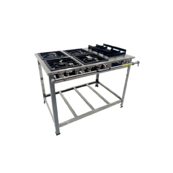 Fogão Industrial 5 Bocas 2 Duplas 2 Simples 1 Alto Rendimento Extra Inox Venâncio
