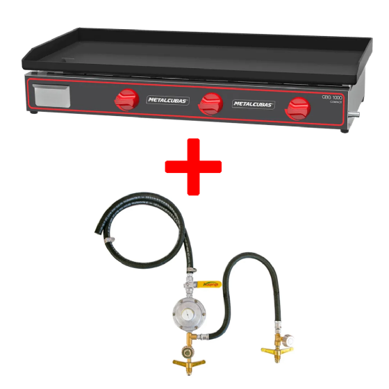 KIT Chapa Bifeteira a Gás Compacta CBG 1000 C Metalcubas + Regulador de Gás