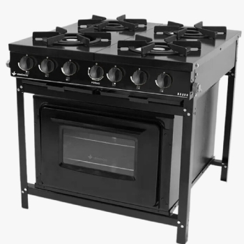 Fogão Industrial 4 Bocas Baixa Pressão Com Forno Bravo Preto Venâncio