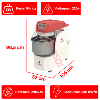 Amassadeira Espiral 25 kg AES-25/1 220v Braesi