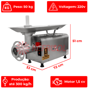 Picador Moedor de Carne Boca 22 PS 22 Inox 220v Skymsen