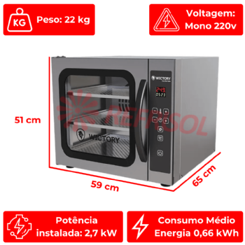 Forno Convector Digital Com Vapor 3 Esteiras WCVB-335D 220v Wictory