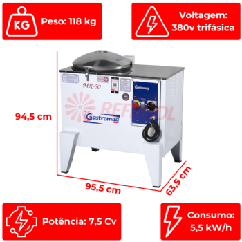 Amassadeira Rápida 50 kg MR 50 380v Trifásica Gastromaq