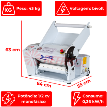 Cilindro Laminador CL 390 Bandeja Epóxi de Bancada Bivolt Gastromaq