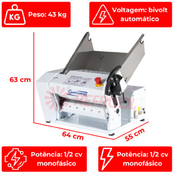 Cilindro Laminador CLI 390 Bandeja Inox de Bancada Bivolt Gastromaq