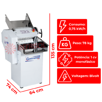 Cilindro Laminador CLPI 390 Pedestal Bandeja Inox Bivolt Gastromaq
