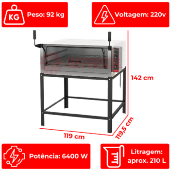 Forno Lastro Elétrico Pedra Refratária Simples FLE 950 PG 220v Inox Gastromaq