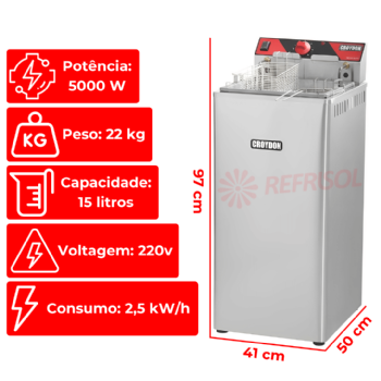 Fritadeira Elétrica Zona Fria de Óleo 15 Litros 5000 W FZ25 Pedestal 220v Croydon