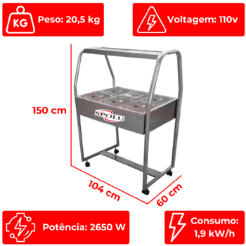 Buffet Térmico Aquecido 6 Bandejas SPL-507 110v Spolu