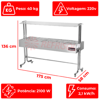Buffet Térmico Aquecido BTE 10 Bandejas ST 220v Inox Gastromaq