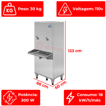 Bebedouro Industrial de Coluna 2 Geladas Inox 50 Litros 110v Frisbel