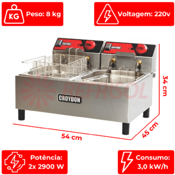 Fritadeira Elétrica 2 Cuba De 4,5 Litros FC2B 220v Croydon