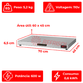 Pista Aquecida 70 cm PAM 700 110v Metalcubas