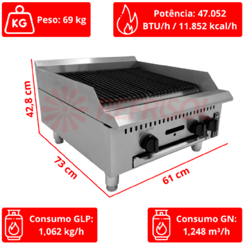Char Broiler à Gás 60 cm PCG60G-ME Venâncio
