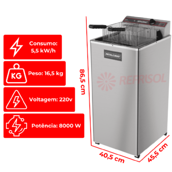 Fritadeira Elétrica Água e Óleo 30 Litros 8000 W GFAO 30 P 220v Metalcubas