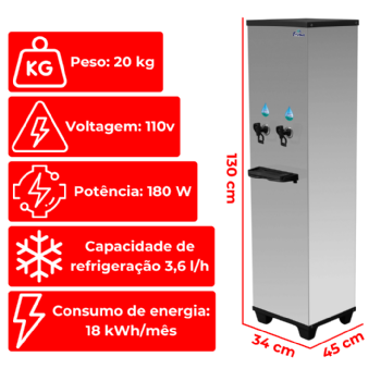 Bebedouro Industrial de Coluna 1 Gelada 1 Natural Inox 25 Litros 110v Office Frisbel