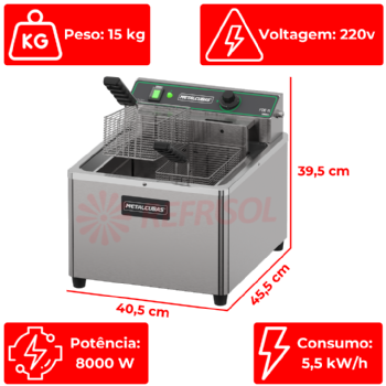 Fritadeira Elétrica Zona Fria de Óleo 15 Litros 8000W FOE 15 M 220v Metalcubas