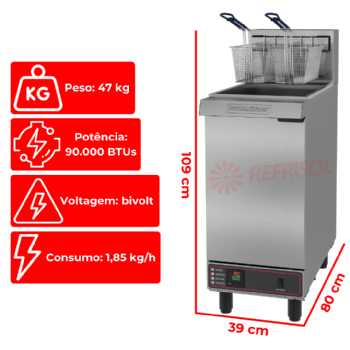 Fritadeira a Gás Industrial 30 Litros Zona Fria de Óleo FOG 2 C Bivolt Metalcubas