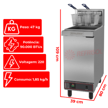 Fritadeira a Gás Industrial 30 Litros Zona Fria de Óleo FOG 2 C 220v Metalcubas
