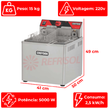 Fritadeira Elétrica Zona Fria de Óleo 15 Litros 5000 W FZM5 M 220v Croydon
