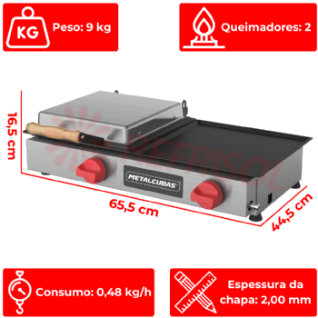 Grill a Gás 70 cm Com Prensa MGG 70 Metalcubas
