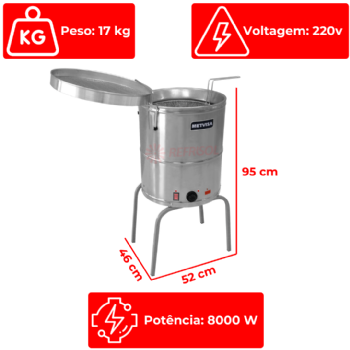 Fritadeira Água e Óleo Elétrica 38 Litros 8000 W FIE 20 Max 220v Metvisa