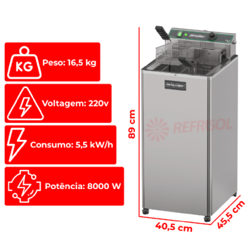 Fritadeira Elétrica Zona Fria de Óleo 15 Litros 8000 W FOE 15 P 220v Metalcubas