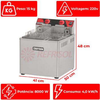 Fritadeira Elétrica Zona Fria de Óleo 15 Litros 8000 W FZM8 M 220v Croydon