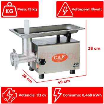 Picador Moedor de Carne Boca 8 de Ferro Fundido com Base Inox Bivolt CAF