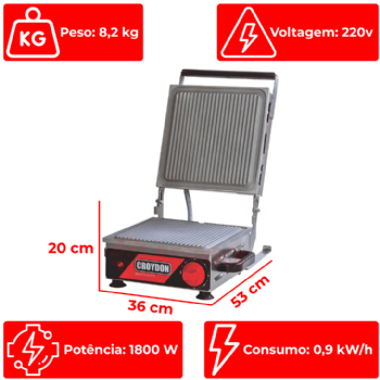 Sanduicheira Elétrica Mirim Chapa Estriada SPSE 220v Croydon