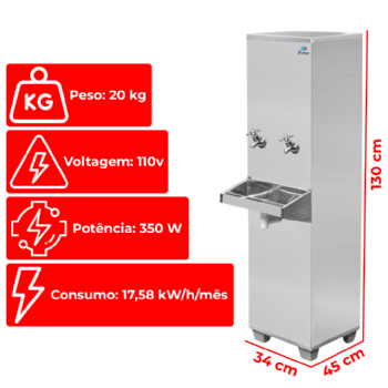 Bebedouro Industrial de Coluna 2 Geladas Inox 25 Litros 110v Frisbel