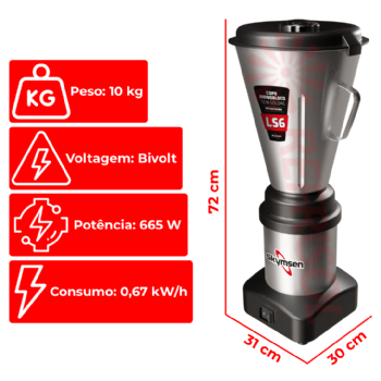 Liquidificador Comercial 06 Litros LS 06 Baixa Rotação Bivolt Skymsen