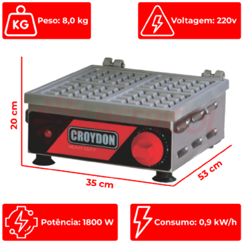 Máquina de Waffle Quadrada Simples Waffleira MWQS 220v Croydon