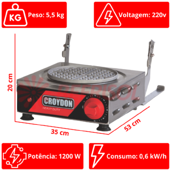 Máquina de Waffle Elétrica Redonda Simples MWRS 220v Croydon