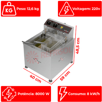 Fritadeira Elétrica Zona Fria de Óleo 15 Litros 8000 W FZM8 220v Skymsen