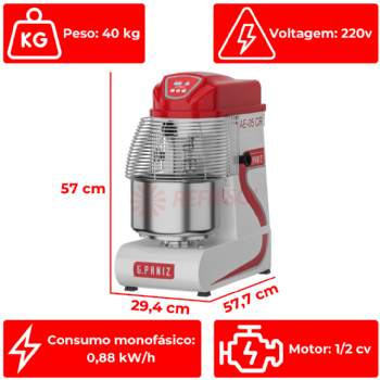 Amassadeira Espiral 3 Velocidades Cuba Removível Epóxi 05 kg AE 05 CR G2 220v G Paniz