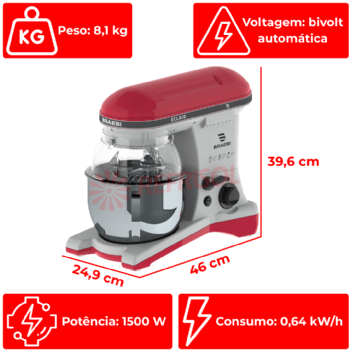 Batedeira Planetária Eclair BP-500 Vermelha Bivolt Braesi