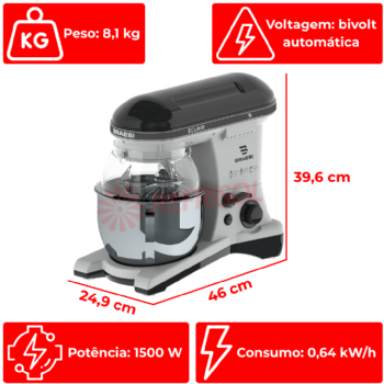 Batedeira Planetária Eclair BP-500 Preta Bivolt Braesi