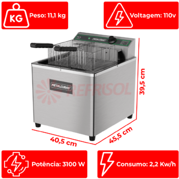 Fritadeira Elétrica Zona Fria de Óleo 15 Litros FOE 15 M 110v Metalcubas