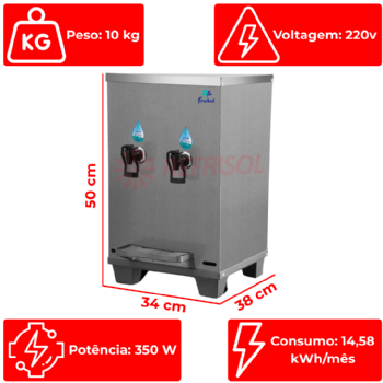 Bebedouro Industrial de Bancada 1 Gelada 1 Natural Inox 10 Litros 220v Frisbel