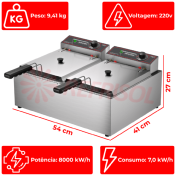 Fritadeira Elétrica 2 Cubas Óleo 10 litros FRCE 10 220v Metalcubas