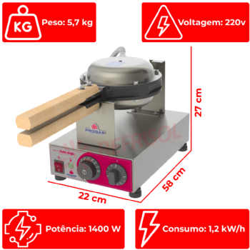 Máquina Industrial Bubble Waffle Formato Coração PRKB-10 220v Progás