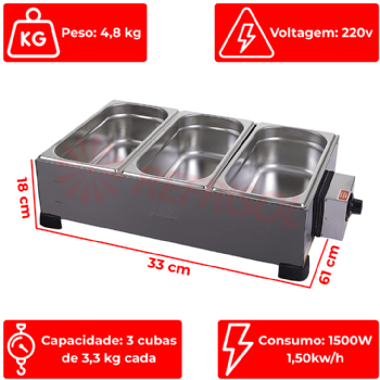 Derretedeira Profissional 3 Cubas 3,3 kg 220v Marchesoni