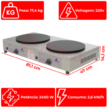 Chapa Crepe Francês Redonda Esmaltada PRKF-202E 220v Progás