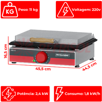 Grill Elétrico 45 cm Com Prensa MGE 45 220v Metalcubas