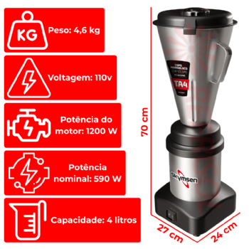 Liquidificador Comercial 4 Litros Alta Rotação TA 4-MB-N 110v Skymsen