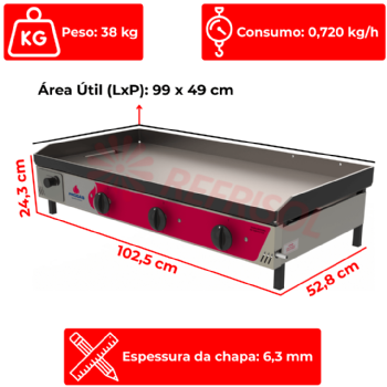 Chapa Bifeteira a Gás Profissional PR-1000 G Style Prógas