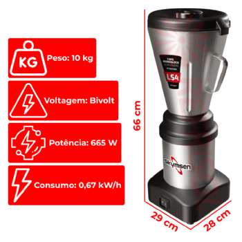 Liquidificador Comercial 04 Litros LS 04 Baixa Rotação Bivolt Skymsen