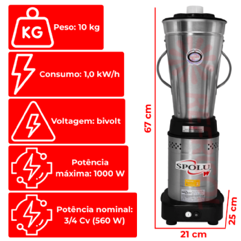 Liquidificador Industrial 6 Litros Baixa Rotação SPL-050W Bivolt Spolu